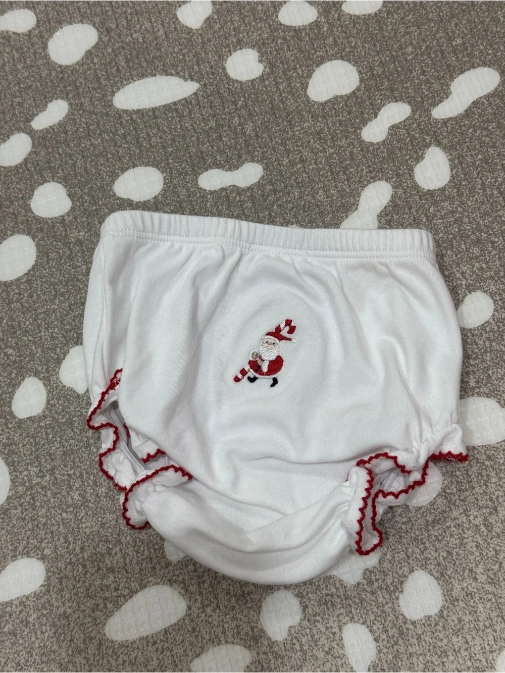 Kissy Kissy embroidered bloomers diaper cover Christmas santa pima cotton ruffle
